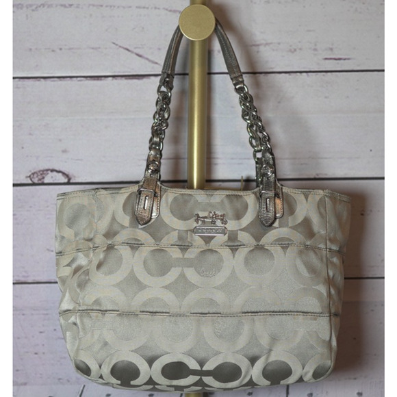 COACH Madison Tote Tan Cream Purple Satin Lining Signature C Print A1063-14133 - Picture 3 of 12